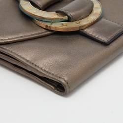 Bvlgari Metallic Brown Leather Double Ring Flap Compact Wallet