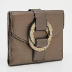 Bvlgari Metallic Brown Leather Double Ring Flap Compact Wallet