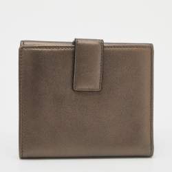 Bvlgari Metallic Brown Leather Double Ring Flap Compact Wallet