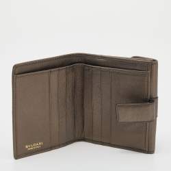 Bvlgari Metallic Brown Leather Double Ring Flap Compact Wallet