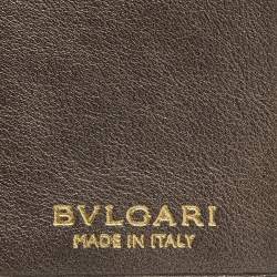 Bvlgari Metallic Brown Leather Double Ring Flap Compact Wallet