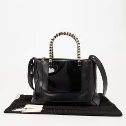 Pre Owned Bvlgari Black Leather and Patent Leather Serpenti Scaglie Tote