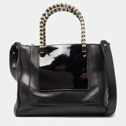 Pre Owned Bvlgari Black Leather and Patent Leather Serpenti Scaglie Tote