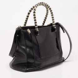 Pre Owned Bvlgari Black Leather and Patent Leather Serpenti Scaglie Tote