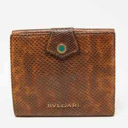 Bvlgari Brown Karung Leather Serpenti Forever Compact Wallet