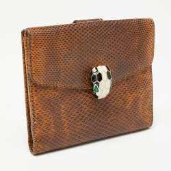 Bvlgari Brown Karung Leather Serpenti Forever Compact Wallet