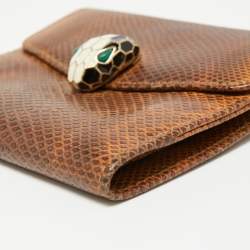 Bvlgari Brown Karung Leather Serpenti Forever Compact Wallet
