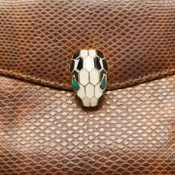 Bvlgari Brown Karung Leather Serpenti Forever Compact Wallet