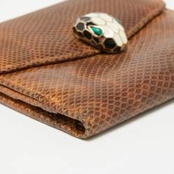Bvlgari Brown Karung Leather Serpenti Forever Compact Wallet