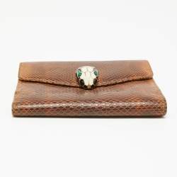 Bvlgari Brown Karung Leather Serpenti Forever Compact Wallet