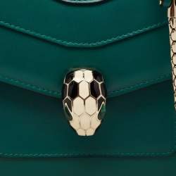 Bvlgari Green Leather Serpenti Forever Flap Top Handle Bag