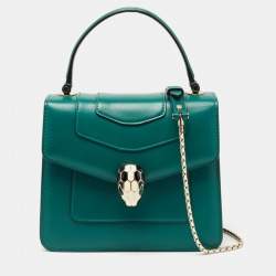 Bvlgari Green Leather Serpenti Forever Flap Top Handle Bag