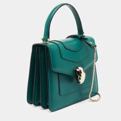 Bvlgari Green Leather Serpenti Forever Flap Top Handle Bag