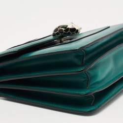 Bvlgari Green Leather Serpenti Forever Flap Top Handle Bag