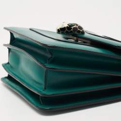 Bvlgari Green Leather Serpenti Forever Flap Top Handle Bag