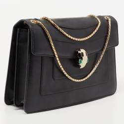 مملوكة مسبقًا Bvlgari Black Leather Medium Serpenti Forever Flap Shoulder Bag
