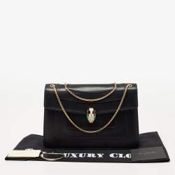 مملوكة مسبقًا Bvlgari Black Leather Medium Serpenti Forever Flap Shoulder Bag