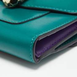 Pre Owned Bvlgari Green Leather Serpenti Forever Trifold Wallet