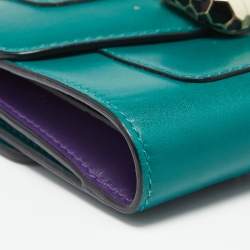 Pre Owned Bvlgari Green Leather Serpenti Forever Trifold Wallet