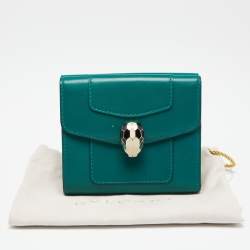 Pre Owned Bvlgari Green Leather Serpenti Forever Trifold Wallet