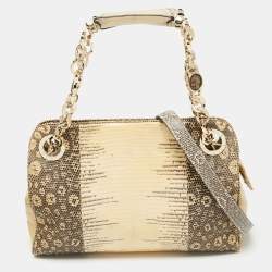 Bvlgari Cream/Black Lizard Monete Satchel