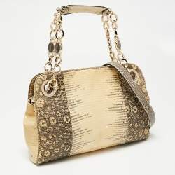 Bvlgari Cream/Black Lizard Monete Satchel
