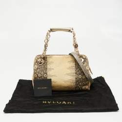 Bvlgari Cream/Black Lizard Monete Satchel