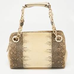 Bvlgari Cream/Black Lizard Monete Satchel