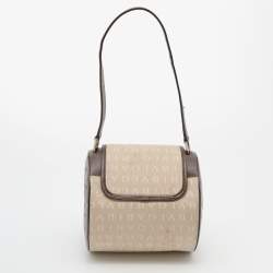 Bvlgari Beige/Brown Canvas and Leather Cylinder Bag
