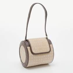 Bvlgari Beige/Brown Canvas and Leather Cylinder Bag