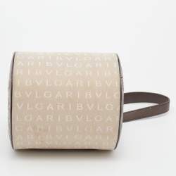 Bvlgari Beige/Brown Canvas and Leather Cylinder Bag