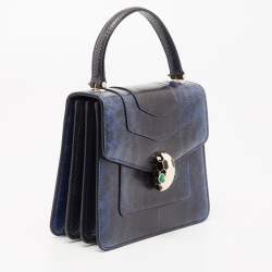 Bvlgari Blue Karung Serpenti Forever Flap Top Handle Bag