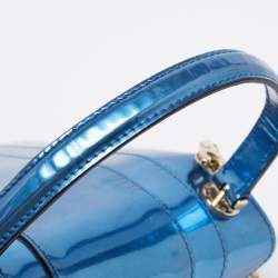 Bvlgari Blue Laminated Leather Serpenti Forever Flap Top Handle Bag