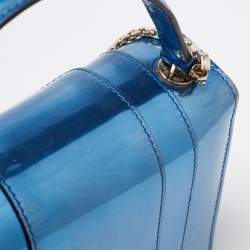 Bvlgari Blue Laminated Leather Serpenti Forever Flap Top Handle Bag