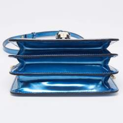 Bvlgari Blue Laminated Leather Serpenti Forever Flap Top Handle Bag