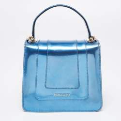 Bvlgari Blue Laminated Leather Serpenti Forever Flap Top Handle Bag