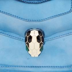 Bvlgari Blue Laminated Leather Serpenti Forever Flap Top Handle Bag