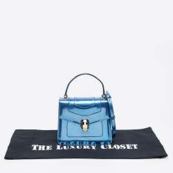 Bvlgari Blue Laminated Leather Serpenti Forever Flap Top Handle Bag
