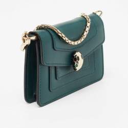 Bvlgari Green Leather Serpenti Forever Chain Wallet