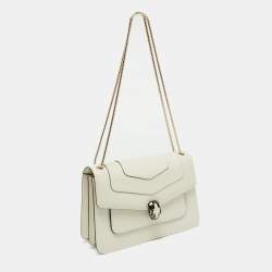 Bvlgari Off White Leather Serpenti Forever Flap Shoulder Bag