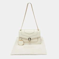 Bvlgari Off White Leather Serpenti Forever Flap Shoulder Bag