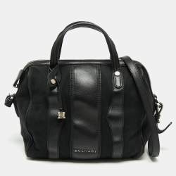 Bvlgari Black Canvas and Leather Satchel