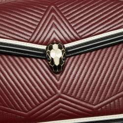 Bvlgari Burgundy/Black Diamond Blast Leather Serpenti Forever Top Handle Bag