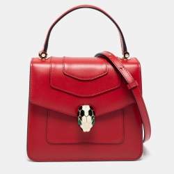 Bvlgari Red Leather Serpenti Forever Top Handle Bag