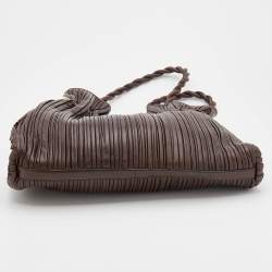 Bvlgari Brown Pleated Leather Twistino Tina Shopper Tote