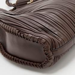 Bvlgari Brown Pleated Leather Twistino Tina Shopper Tote