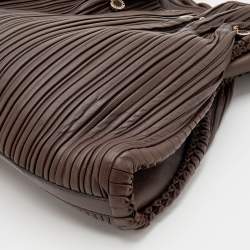 Bvlgari Brown Pleated Leather Twistino Tina Shopper Tote