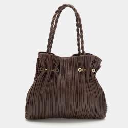 Bvlgari Brown Pleated Leather Twistino Tina Shopper Tote