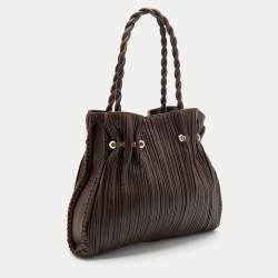 Bvlgari Brown Pleated Leather Twistino Tina Shopper Tote