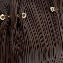 Bvlgari Brown Pleated Leather Twistino Tina Shopper Tote